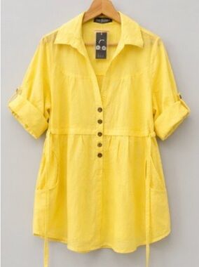 The Hanger USA Yellow Linen Blend Button Front Tunic Top | NWT
